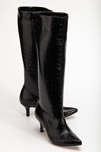 Zerenyus Zeri̇n-2025 Black Crocodile Premium Thin Heeled Daily Women's Boots