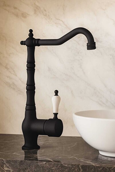 KCA ARMATÜR صنبور حوض غسيل أسود عالي بتصميم ريفي - متوافق مع أحواض الغسيل، أس...