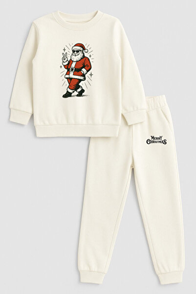 MODA 2026 Crăciun Moș Crăciun Crăciun cu imprimeu guler rotund Ecru Trening p...