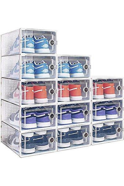 Generic 12 Pack Plastic Stackable Shoe Box Foldable Display Box Container (white)