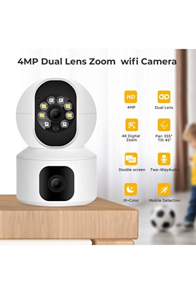 Generic CRONY NIP-32 4MP Dual-Lens WiFi IP Camera - Dual Screen Baby Monitor with Auto Tracking & Human Dete