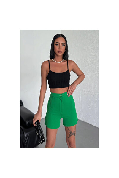 byhodi High Waist Flexible Lycra Crepe Shorts Offering Style and Comfort Together Green