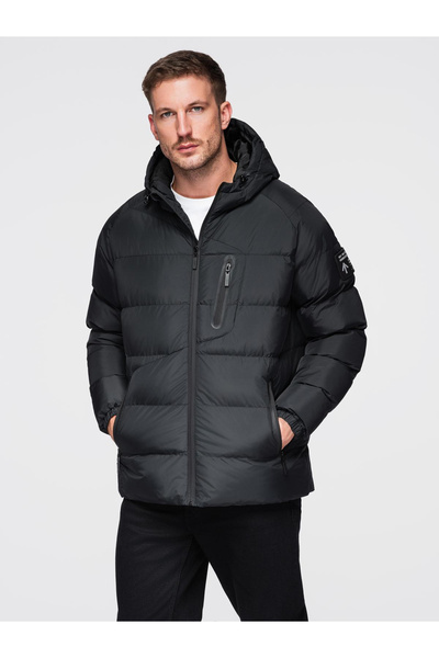 OMBRE Jachetă matlasată termoizolantă pentru bărbați cu mânecă raglan - Negru V4 OM-JAHP-0302