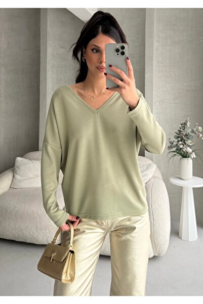 BEJNA Women's V-Neck Backless Soft Modal Textured Flowy Blouse