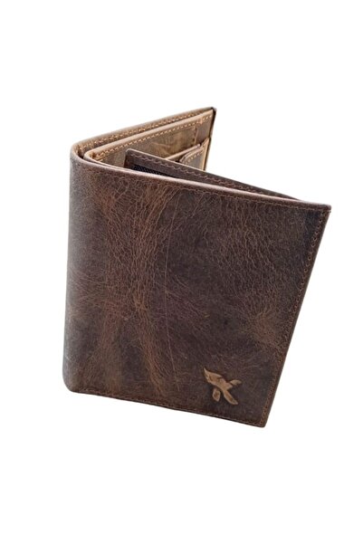Karalı Deri Men's Genuine Leather Wallet Brown Classic Vertical Model Coin Card Holder