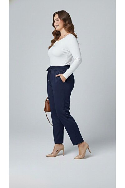 Koza Butik Women's Plus Size Elastic Waist High Waist Double Crepe Trousers 6303-25