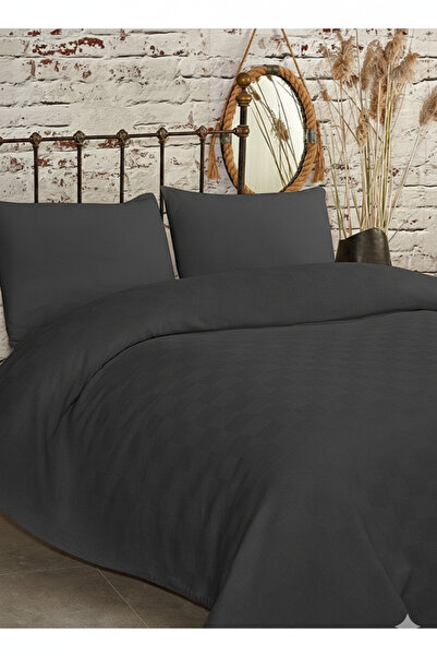 INTER Z Single Anthracite Checkerboard Patterned Pique. Checkered Hotel Blanket 160X230 Anthracite