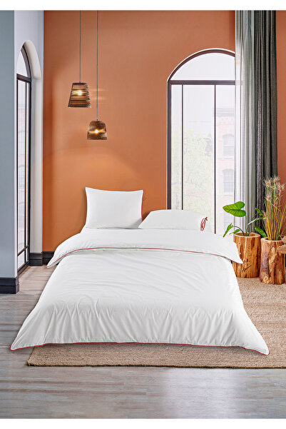 Monolisse Elite Piped 100% Cotton Duvet Cover Set Double Size Ecru Claret Red...