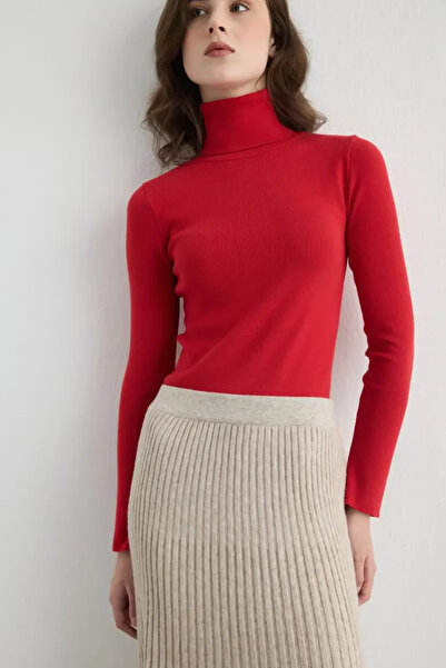 Gusto Wool Pleated Knit Skirt - Beige