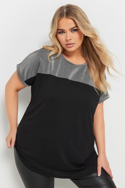 Stil Diva Plus Size Crew Neck Short Sleeve Shiny Printed T-Shirt 303844
