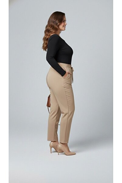 Koza Butik Women's Plus Size Elastic Waist High Waist Double Crepe Trousers 6303-25