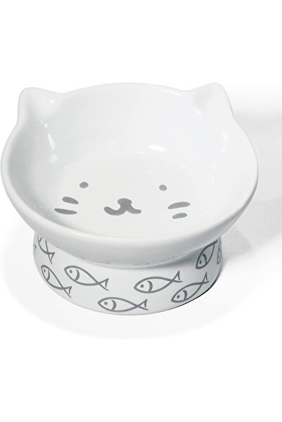 OEM Raised Ceramic Cat Bowl, Slanted, Non-Slip, Fish Design for Healthy Feeding
