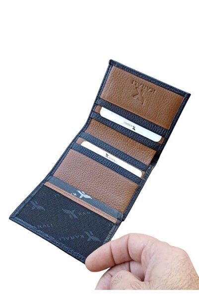 Karalı Deri Men's Genuine Leather Wallet Black Classic Vertical Model Coin Card Holder