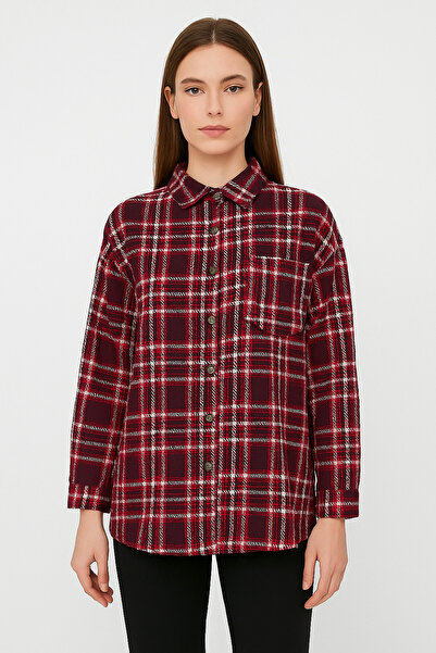 Nuevo Ženska bordo košulja Lumberjack Karirano – Mekane teksture Oversize kro...