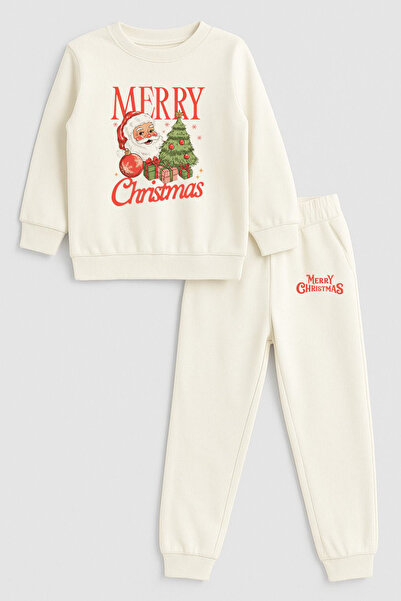 MODA 2026 Crăciun Moș Crăciun Crăciun cu imprimeu guler rotund Ecru Trening p...