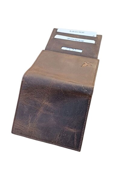 Karalı Deri Men's Genuine Leather Wallet Brown Classic Vertical Model Coin Card Holder
