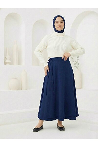 Lunsera Store تفاصيل الغطاء الأمامي تنورة سكوبا - أزرق داكن