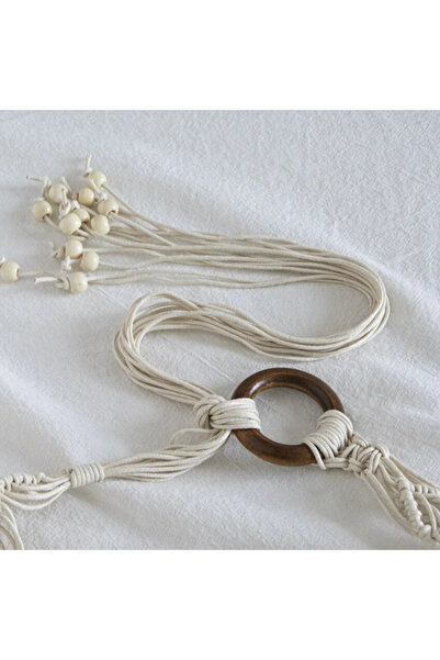 CRM Braided belt with wooden beads, 125 cm, cream