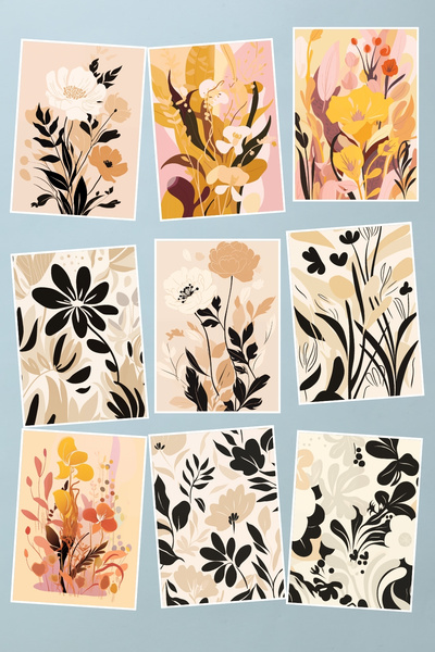 qoeuyl boutique Carte poștală cu tematică flori bej, 9 bucăți