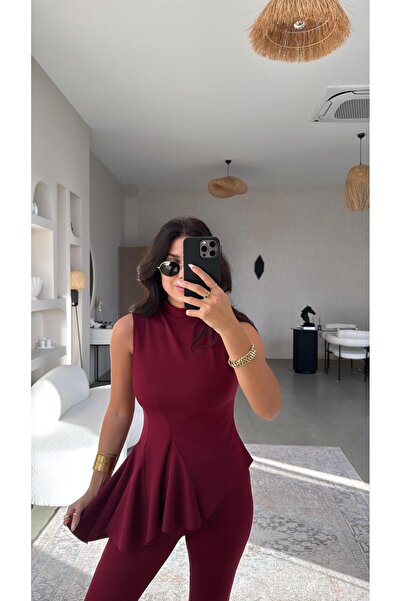 Buket Teke Bordo Zr Model Stretch Fabric Crepe Fabric Spanish Suit with Volants