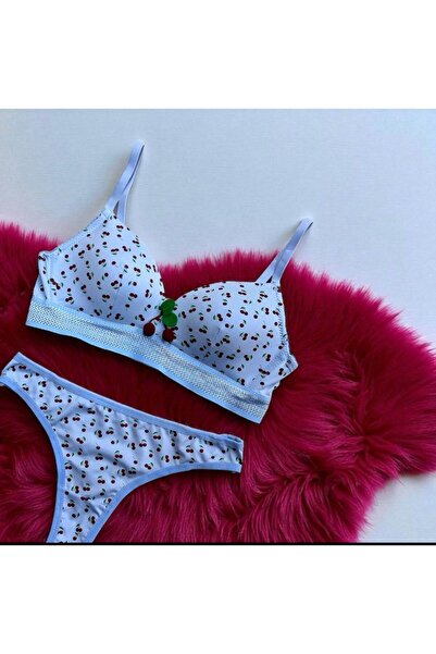 dem merys 4-Piece Cherry Netting Wireless Unpadded Bra Set