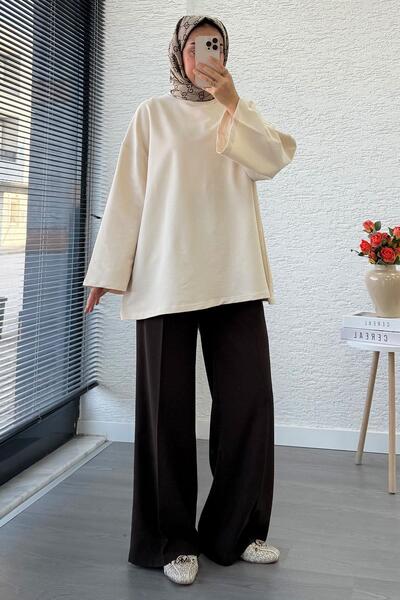 MELEK ARAZ Volan Kol Basic Oversized Tunic – Cream