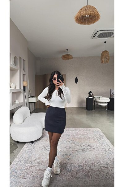 Buket Teke Navy Blue Nubuck Skirt