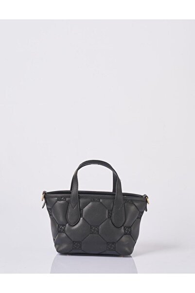 Kayra Monogram Logo Embroidered Tote Bag Black