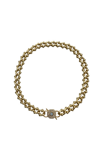 House of Crystals Colier Placat cu Aur la Baza Gatului cu Închizătoare tip Pa...