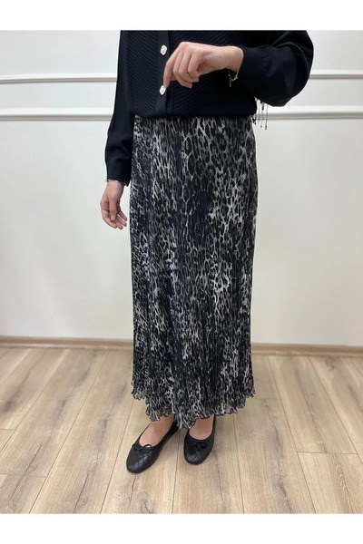 BEİAZ Sentez Leopar Kırıştırma Etek