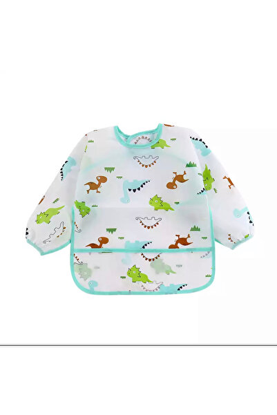 OEM Bavetă cu mânecă lungă, impermeabilă, albă cu turcoaz, 0-3 ani