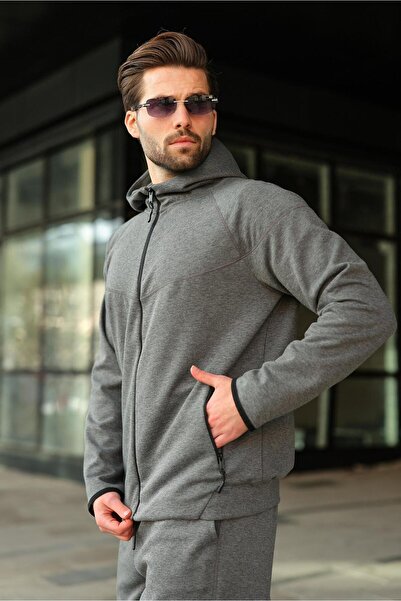 Madmext Ανδρικό σετ αθλητικής φόρμας με με κουκούλα φερμουάρ Anthracite E7343