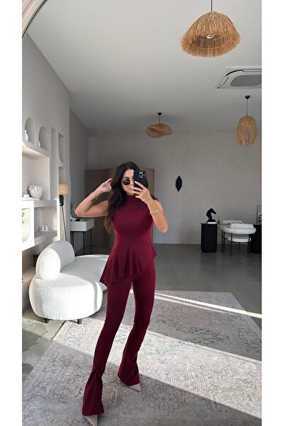 Buket Teke Bordo Zr Model Stretch Fabric Crepe Fabric Spanish Suit with Volants