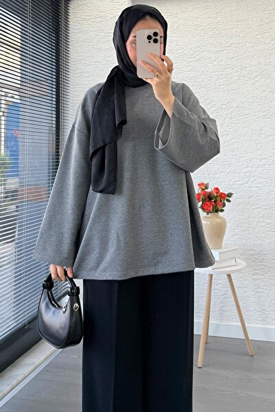 MELEK ARAZ Volan Kol Basic Oversized Tunic – Gray