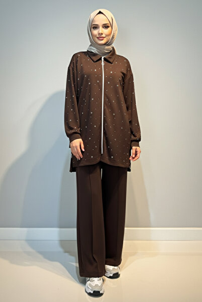 Lale Butik Zımba Detail Tunic Trousers Set 2121 Brown
