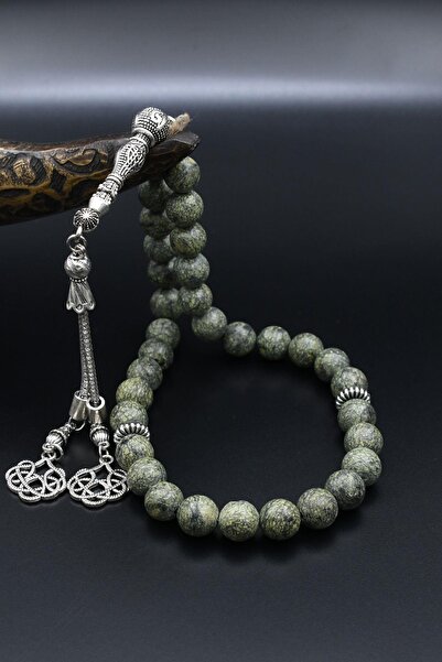 Prestige Zebercet Stone 33-Piece Prayer Beads with Metal Tassels 10mm Sphere Cut 902445