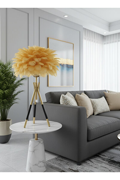 LUMINZO Lufina Antique Leg Orange Feather Headboard Wired Modern Lampshade Bedroom Living Room Table Lamp