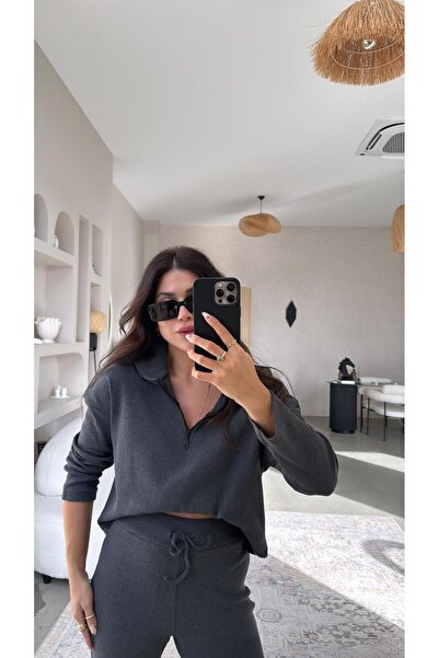 Buket Teke Anthracite Half Zipper Corded Fabric Basic Set