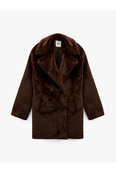 Koton Faux Fur Coat Double-Breasted Buttons Long Sleeve with Pockets