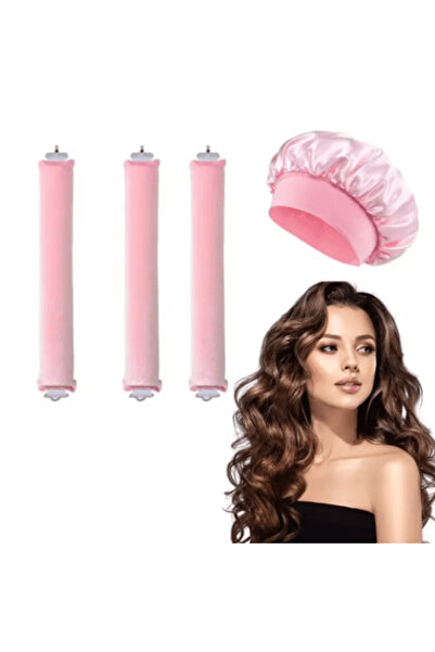 CRM Set of 3 flexible curlers for curls, heat-free, with bonnet, pink