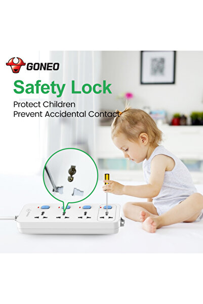 GONGNIU شريط طاقة متعدد المنافذ مع سلك تمديد عالمي ومفاتيح فردية.