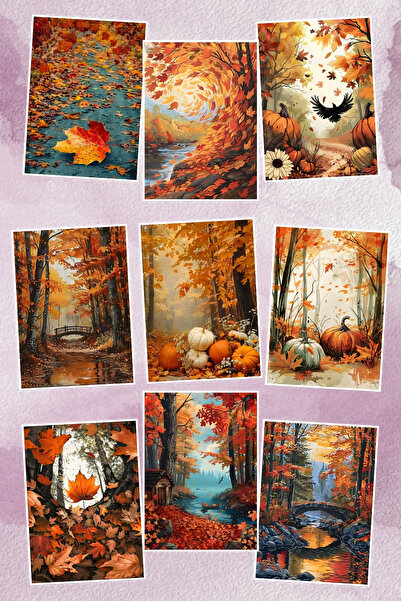 qoeuyl boutique Καρτ ποστάλ 9 τεμαχίων με θέμα το φθινόπωρο με τον τροπικό δάσος