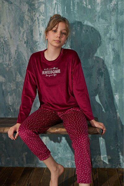 ERBAĞCI HOMEWEAR Girls' Velvet Fabric Pajama Set