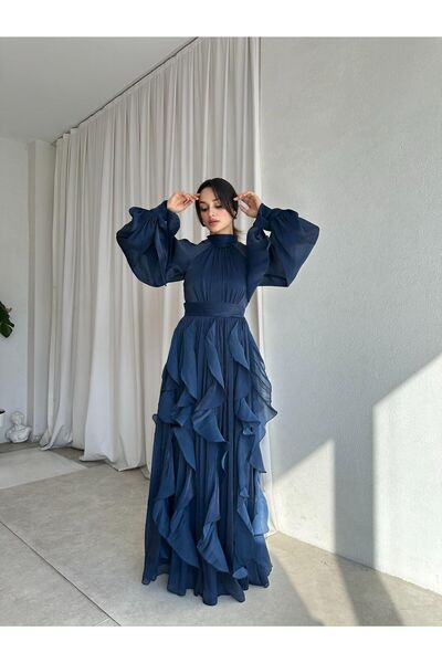 İZYA Rochie midi din șifon neagră pentru femei