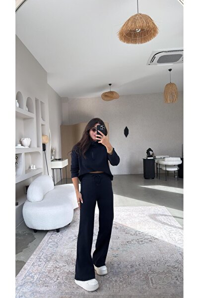 Buket Teke Dark Navy Blue Half Zipper Corded Fabric Basic Set