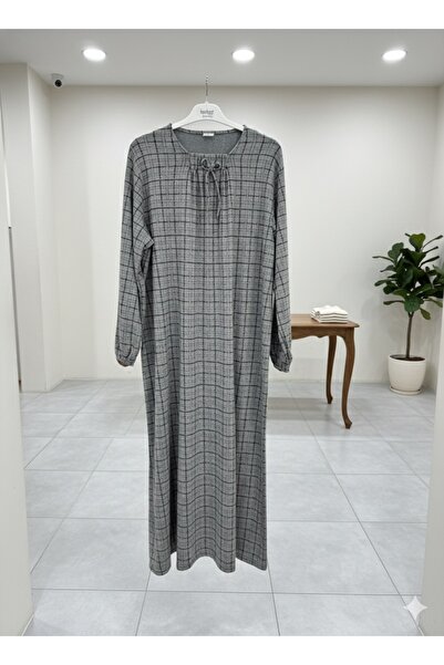 fariza tekstil فستان الأمهات ذو الياقة على شكل حرف U من قماش ليزي ذو تصميم واسع