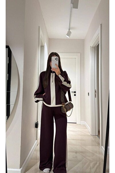 SUN STYLE Modal Elastic Waist Half-Zip Sweatshirt & High-Waisted Pants