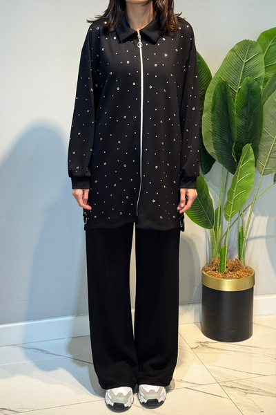 Lale Butik Zımba Detail Tunic Trousers Set 2121 Black