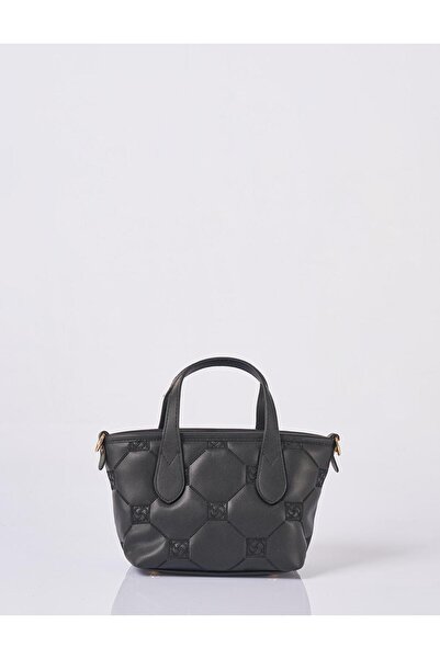 Kayra Monogram Logo Embroidered Tote Bag Black