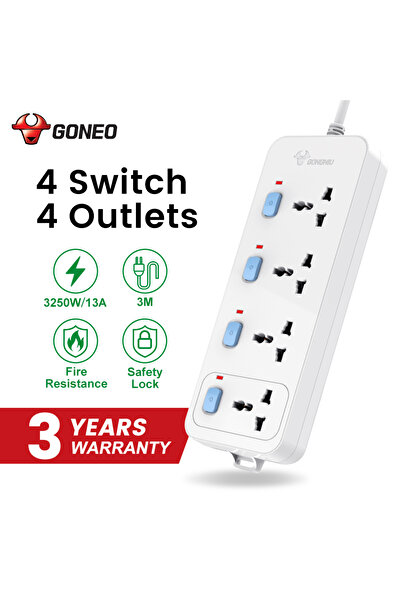 GONGNIU شريط طاقة متعدد المنافذ مع سلك تمديد عالمي ومفاتيح فردية.